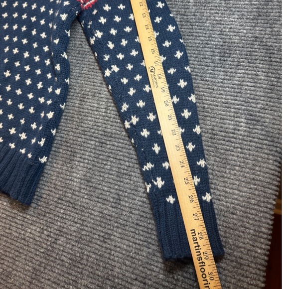 H&M LOGG  Sweater Heavy Nordic Shawl Collar Snowflake Blue Wool Blend Sz Medium - Picture 7 of 14